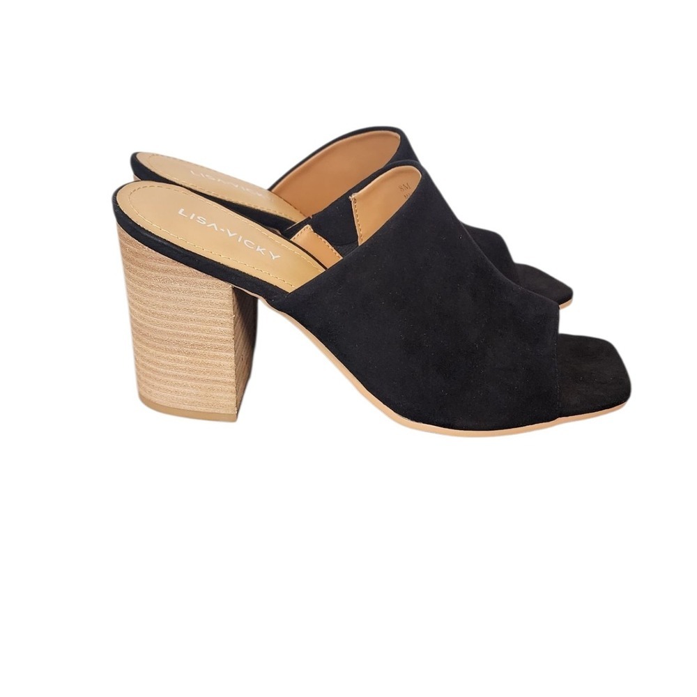 Lisa Vicky Black Suede square Toe Mule‎